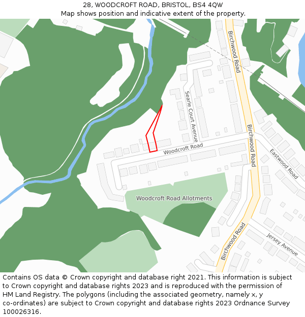 28, WOODCROFT ROAD, BRISTOL, BS4 4QW: Location map and indicative extent of plot