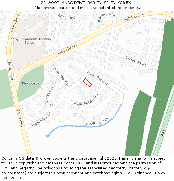 28, WOODLANDS DRIVE, BARLBY, SELBY, YO8 5XH: Location map and indicative extent of plot