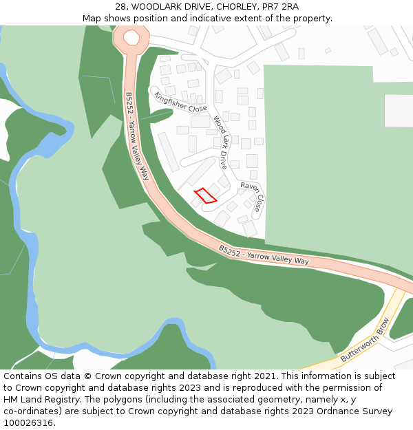 28, WOODLARK DRIVE, CHORLEY, PR7 2RA: Location map and indicative extent of plot