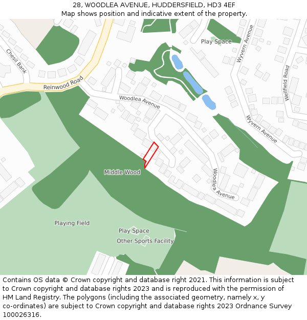 28, WOODLEA AVENUE, HUDDERSFIELD, HD3 4EF: Location map and indicative extent of plot