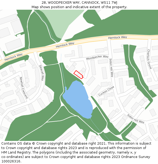 28, WOODPECKER WAY, CANNOCK, WS11 7WJ: Location map and indicative extent of plot