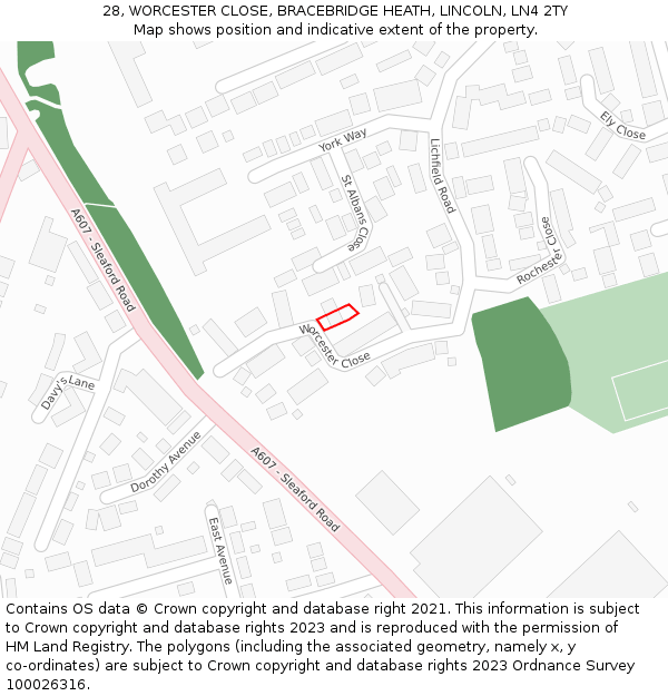 28, WORCESTER CLOSE, BRACEBRIDGE HEATH, LINCOLN, LN4 2TY: Location map and indicative extent of plot