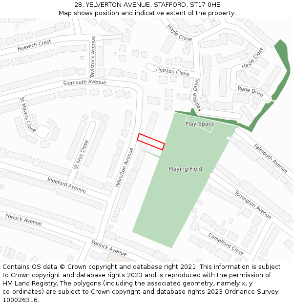 28, YELVERTON AVENUE, STAFFORD, ST17 0HE: Location map and indicative extent of plot