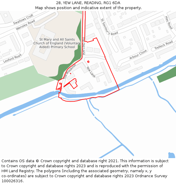 28, YEW LANE, READING, RG1 6DA: Location map and indicative extent of plot