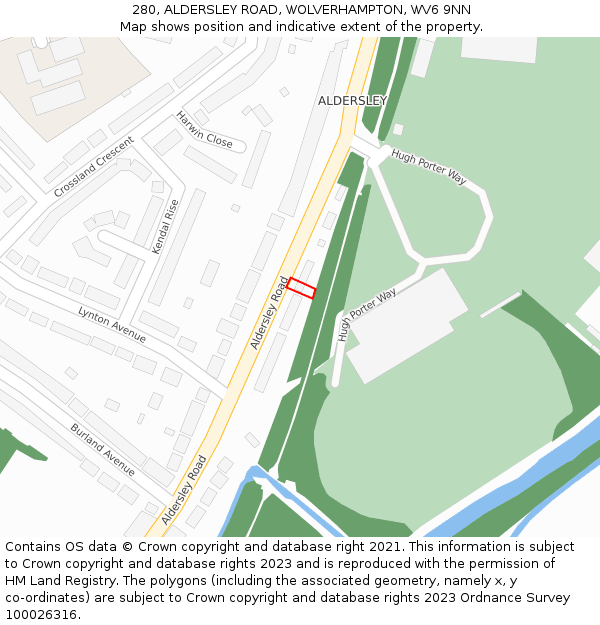 280, ALDERSLEY ROAD, WOLVERHAMPTON, WV6 9NN: Location map and indicative extent of plot