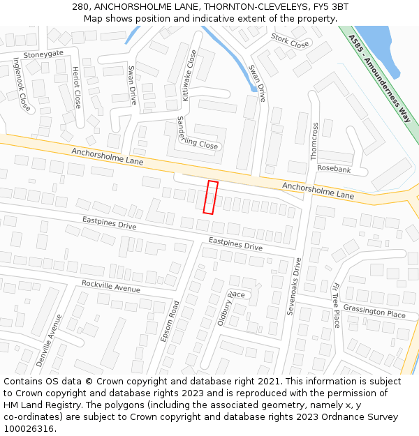 280, ANCHORSHOLME LANE, THORNTON-CLEVELEYS, FY5 3BT: Location map and indicative extent of plot