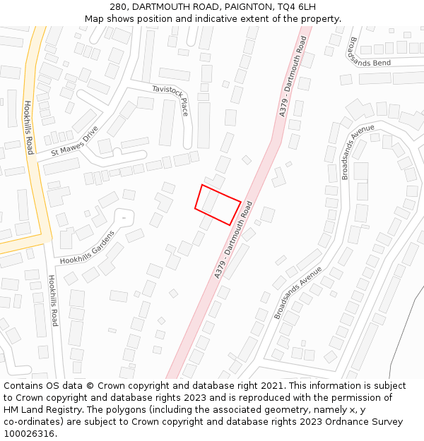 280, DARTMOUTH ROAD, PAIGNTON, TQ4 6LH: Location map and indicative extent of plot