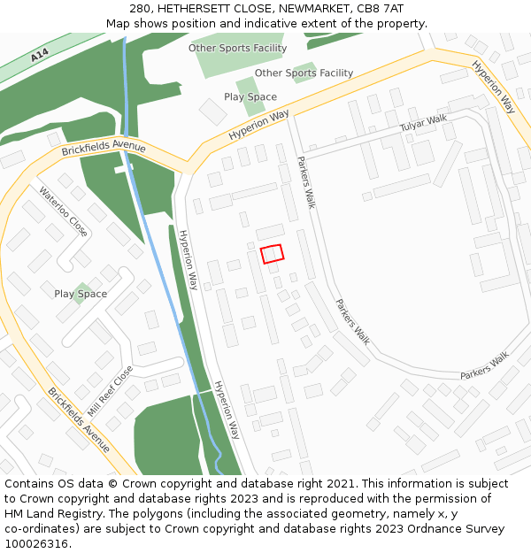 280, HETHERSETT CLOSE, NEWMARKET, CB8 7AT: Location map and indicative extent of plot