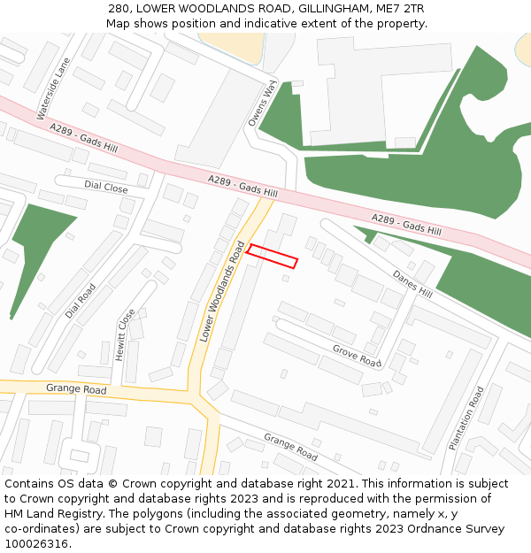280, LOWER WOODLANDS ROAD, GILLINGHAM, ME7 2TR: Location map and indicative extent of plot