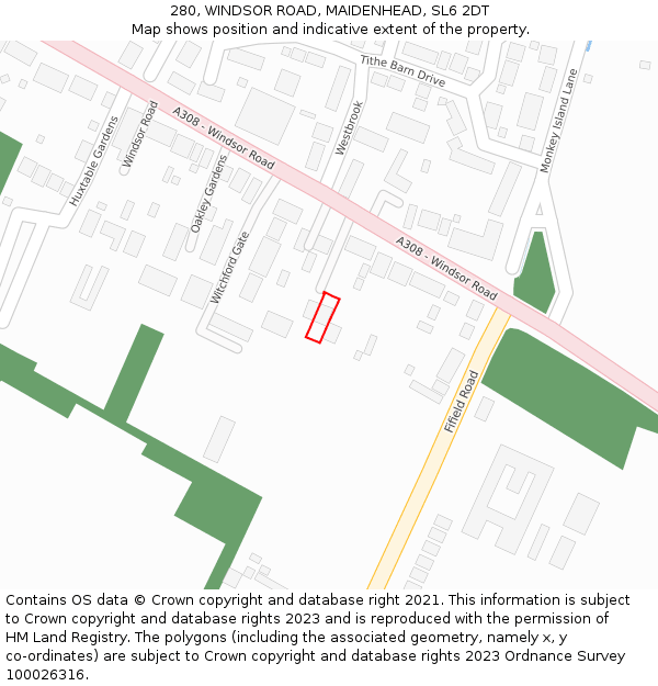 280, WINDSOR ROAD, MAIDENHEAD, SL6 2DT: Location map and indicative extent of plot