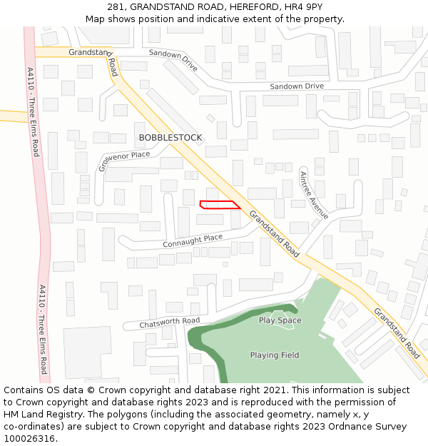 281, GRANDSTAND ROAD, HEREFORD, HR4 9PY: Location map and indicative extent of plot
