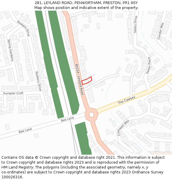 281, LEYLAND ROAD, PENWORTHAM, PRESTON, PR1 9SY: Location map and indicative extent of plot
