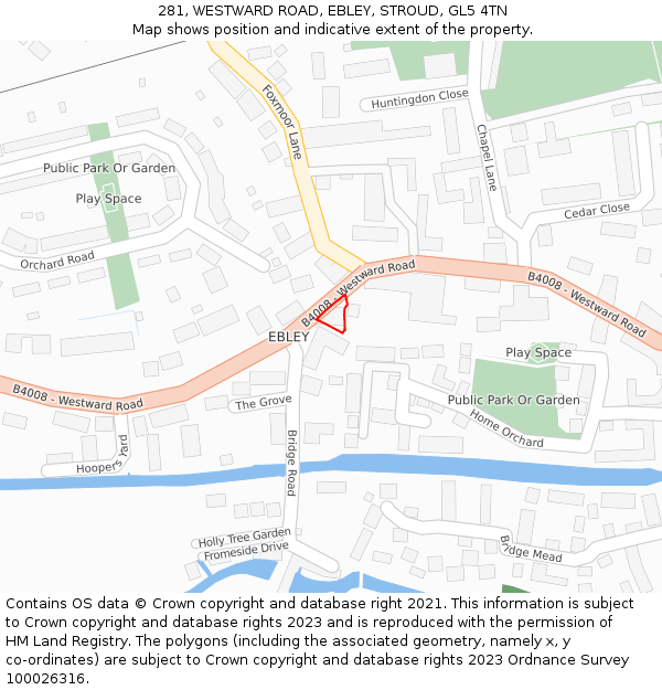 281, WESTWARD ROAD, EBLEY, STROUD, GL5 4TN: Location map and indicative extent of plot