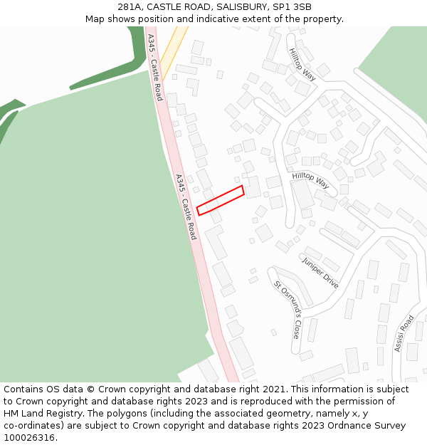 281A, CASTLE ROAD, SALISBURY, SP1 3SB: Location map and indicative extent of plot