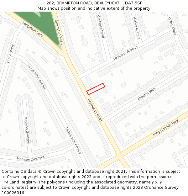 282, BRAMPTON ROAD, BEXLEYHEATH, DA7 5SF: Location map and indicative extent of plot