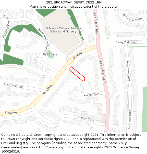 282, BROADWAY, DERBY, DE22 1BN: Location map and indicative extent of plot