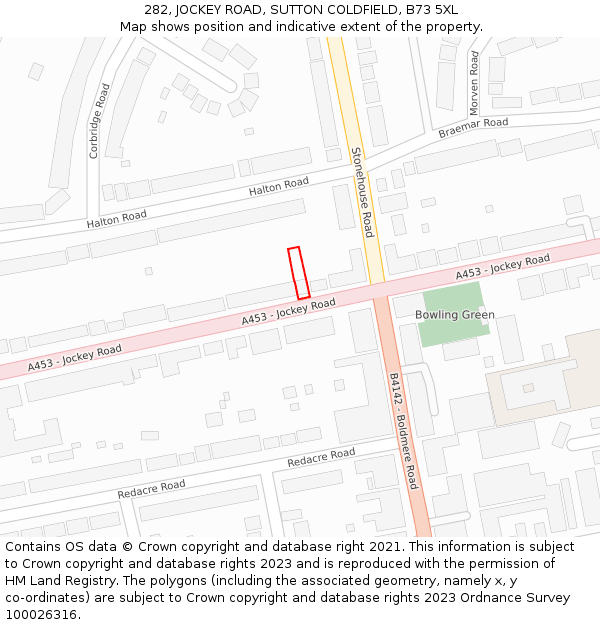 282, JOCKEY ROAD, SUTTON COLDFIELD, B73 5XL: Location map and indicative extent of plot
