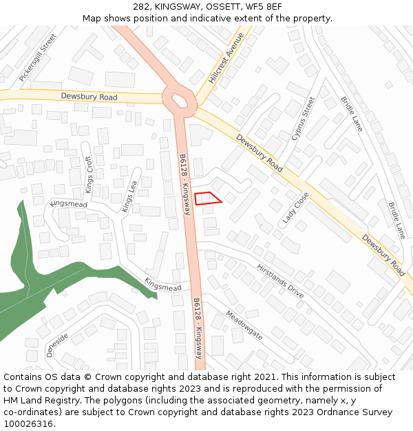 282, KINGSWAY, OSSETT, WF5 8EF: Location map and indicative extent of plot