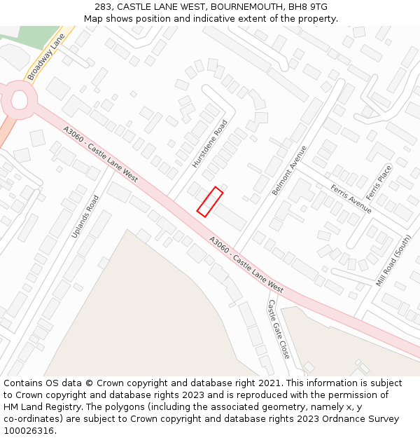 283, CASTLE LANE WEST, BOURNEMOUTH, BH8 9TG: Location map and indicative extent of plot