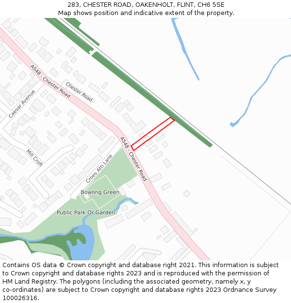 283, CHESTER ROAD, OAKENHOLT, FLINT, CH6 5SE: Location map and indicative extent of plot