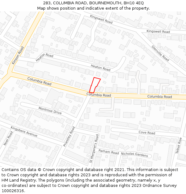 283, COLUMBIA ROAD, BOURNEMOUTH, BH10 4EQ: Location map and indicative extent of plot