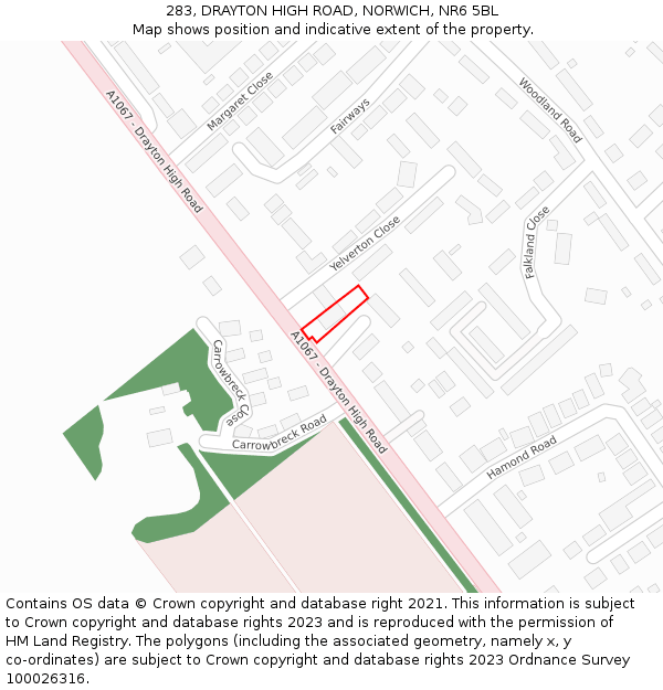 283, DRAYTON HIGH ROAD, NORWICH, NR6 5BL: Location map and indicative extent of plot