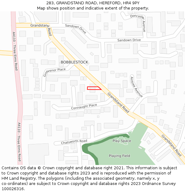283, GRANDSTAND ROAD, HEREFORD, HR4 9PY: Location map and indicative extent of plot