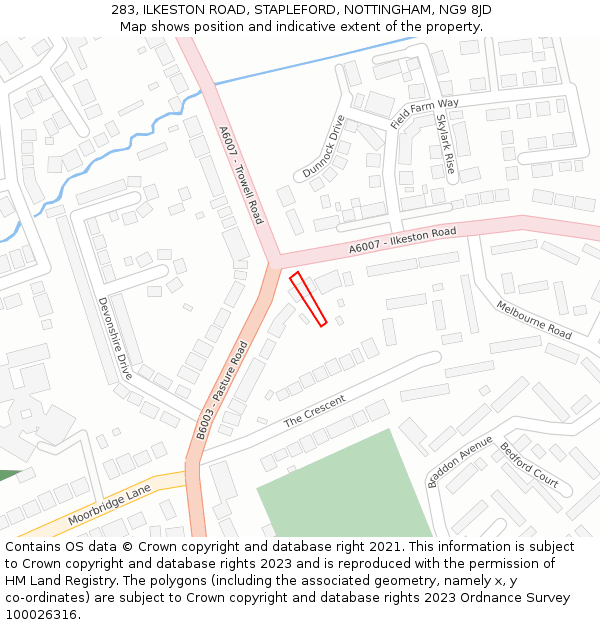283, ILKESTON ROAD, STAPLEFORD, NOTTINGHAM, NG9 8JD: Location map and indicative extent of plot