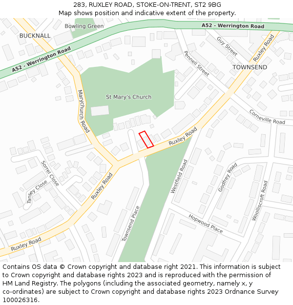 283, RUXLEY ROAD, STOKE-ON-TRENT, ST2 9BG: Location map and indicative extent of plot