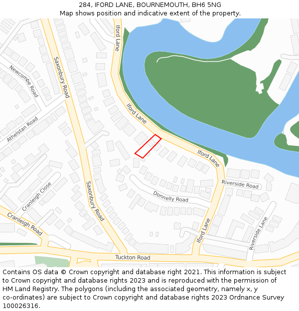 284, IFORD LANE, BOURNEMOUTH, BH6 5NG: Location map and indicative extent of plot
