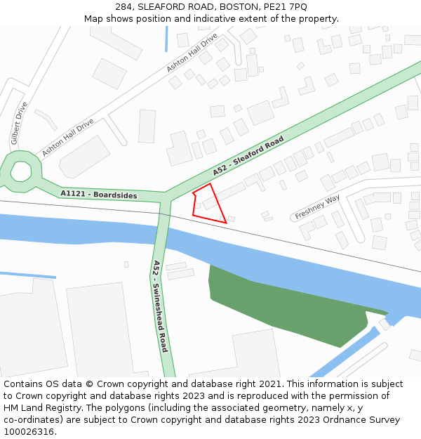 284, SLEAFORD ROAD, BOSTON, PE21 7PQ: Location map and indicative extent of plot