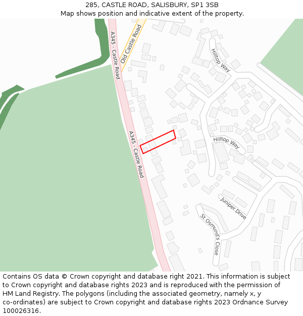285, CASTLE ROAD, SALISBURY, SP1 3SB: Location map and indicative extent of plot