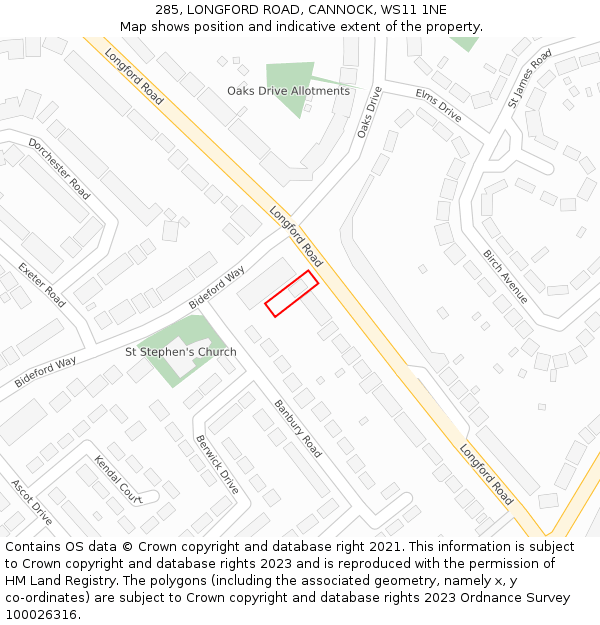 285, LONGFORD ROAD, CANNOCK, WS11 1NE: Location map and indicative extent of plot