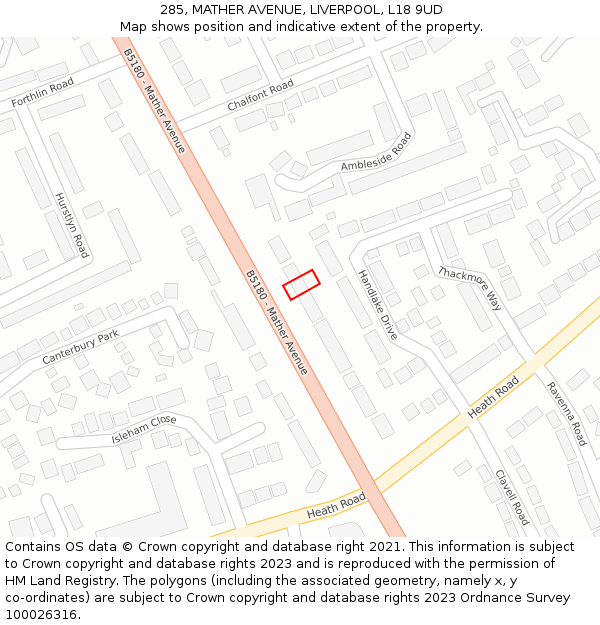 285, MATHER AVENUE, LIVERPOOL, L18 9UD: Location map and indicative extent of plot