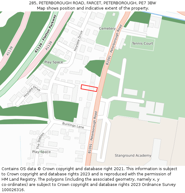 285, PETERBOROUGH ROAD, FARCET, PETERBOROUGH, PE7 3BW: Location map and indicative extent of plot