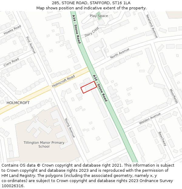 285, STONE ROAD, STAFFORD, ST16 1LA: Location map and indicative extent of plot