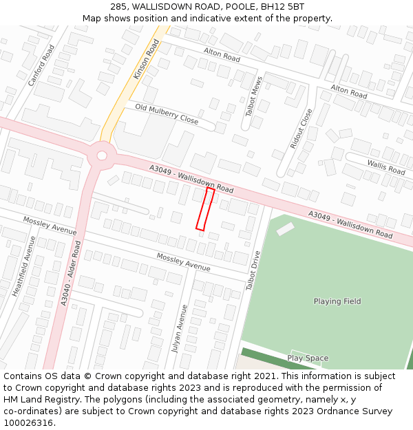 285, WALLISDOWN ROAD, POOLE, BH12 5BT: Location map and indicative extent of plot