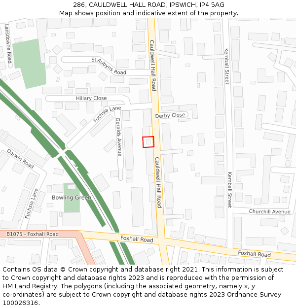 286, CAULDWELL HALL ROAD, IPSWICH, IP4 5AG: Location map and indicative extent of plot