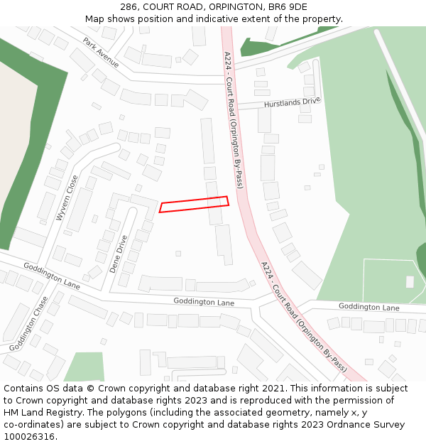 286, COURT ROAD, ORPINGTON, BR6 9DE: Location map and indicative extent of plot