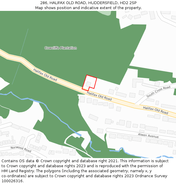 286, HALIFAX OLD ROAD, HUDDERSFIELD, HD2 2SP: Location map and indicative extent of plot