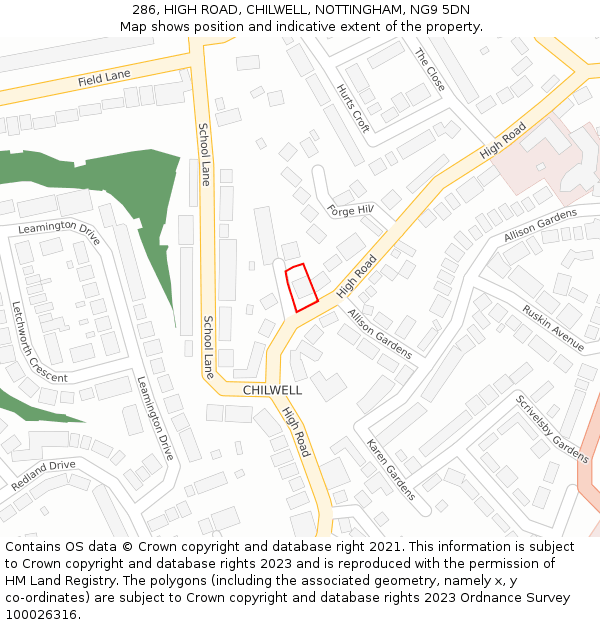 286, HIGH ROAD, CHILWELL, NOTTINGHAM, NG9 5DN: Location map and indicative extent of plot
