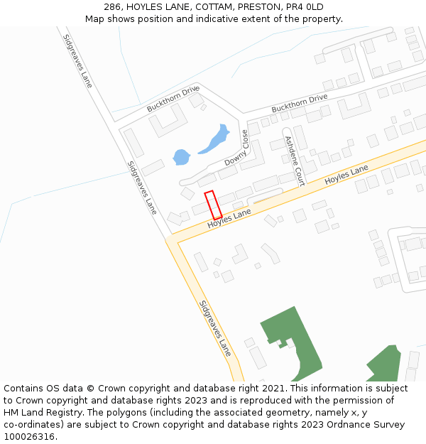 286, HOYLES LANE, COTTAM, PRESTON, PR4 0LD: Location map and indicative extent of plot