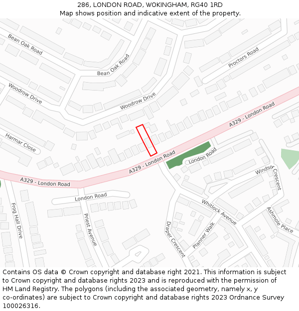 286, LONDON ROAD, WOKINGHAM, RG40 1RD: Location map and indicative extent of plot