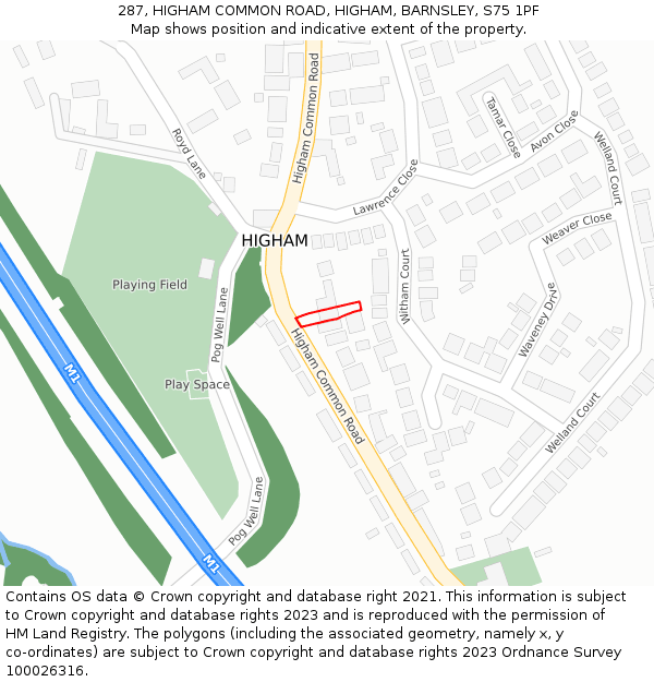 287, HIGHAM COMMON ROAD, HIGHAM, BARNSLEY, S75 1PF: Location map and indicative extent of plot