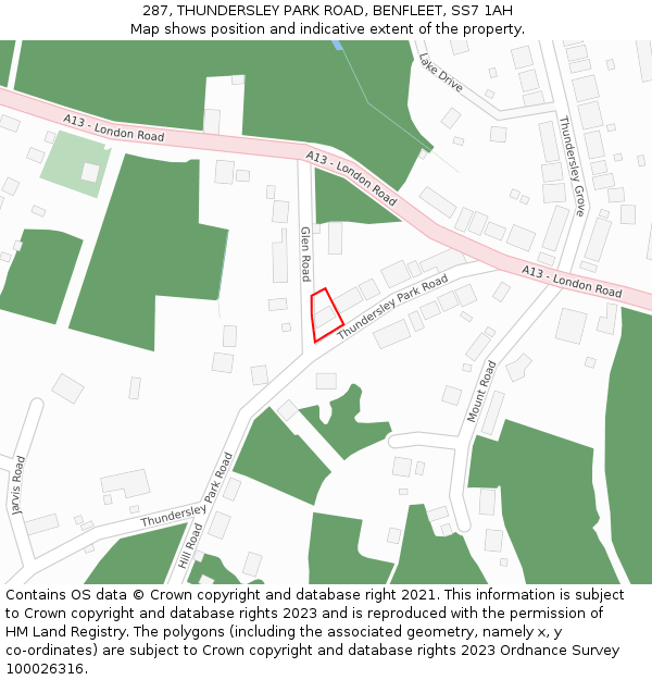 287, THUNDERSLEY PARK ROAD, BENFLEET, SS7 1AH: Location map and indicative extent of plot