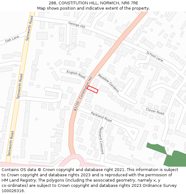 288, CONSTITUTION HILL, NORWICH, NR6 7RE: Location map and indicative extent of plot