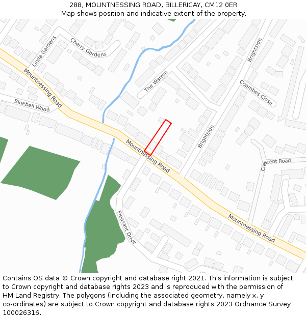 288, MOUNTNESSING ROAD, BILLERICAY, CM12 0ER: Location map and indicative extent of plot