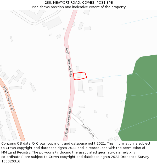 288, NEWPORT ROAD, COWES, PO31 8PE: Location map and indicative extent of plot