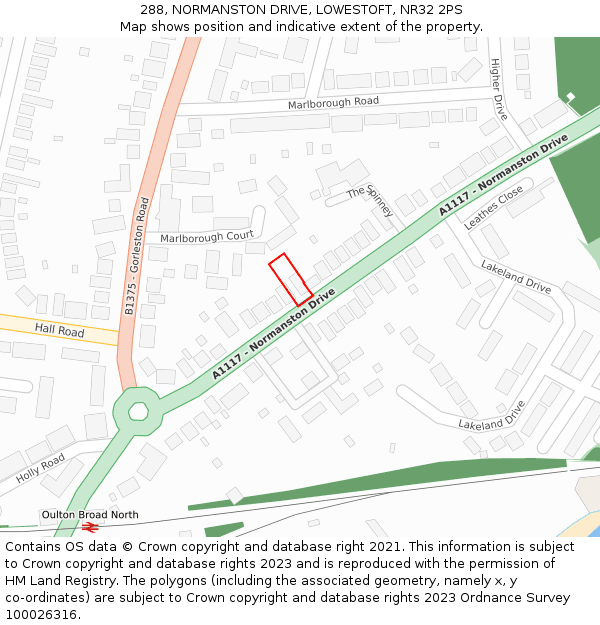 288, NORMANSTON DRIVE, LOWESTOFT, NR32 2PS: Location map and indicative extent of plot