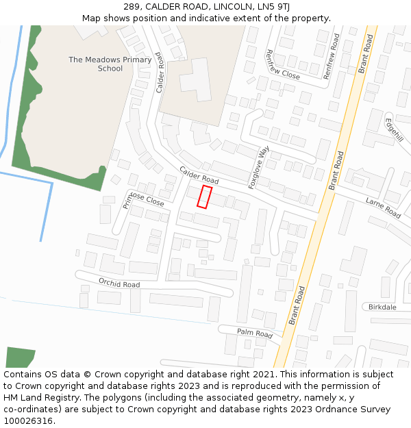 289, CALDER ROAD, LINCOLN, LN5 9TJ: Location map and indicative extent of plot
